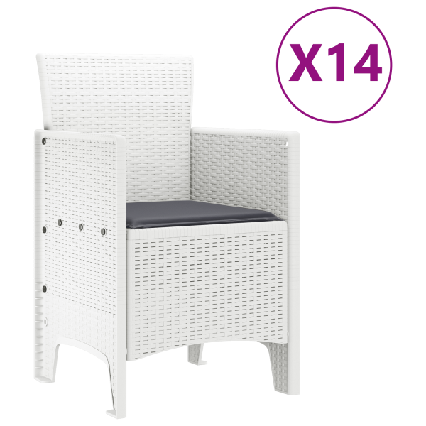 Conjunto de Jantar para Jardim 15 pcs Branco Grande Vime M 5