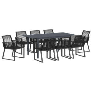 Juego de Comedor de Jardín de 6 Piezas en Acero Negro y Poliratán H