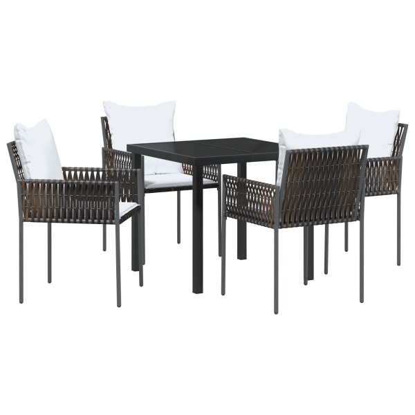 Conjunto de Jantar de Jardim com 5 Peças e Almofadas. Marrom. Rattan Sintético M 2