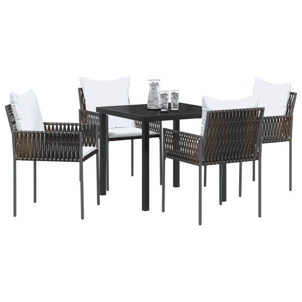 Conjunto de Comedor de Jardín 5 Piezas con Cojines Marrón Ratán Poliéster M 3