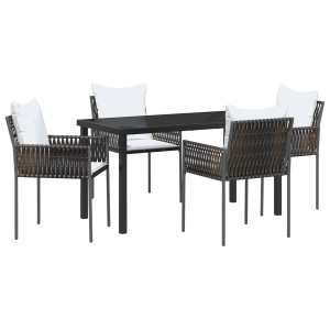 Set de Comedor de 5 Piezas en Marrón con Cojines en Rattan Poliéster H