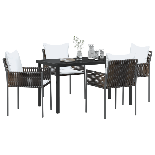 Set de Comedor de 5 Piezas en Marrón con Cojines en Rattan Poliéster M 3