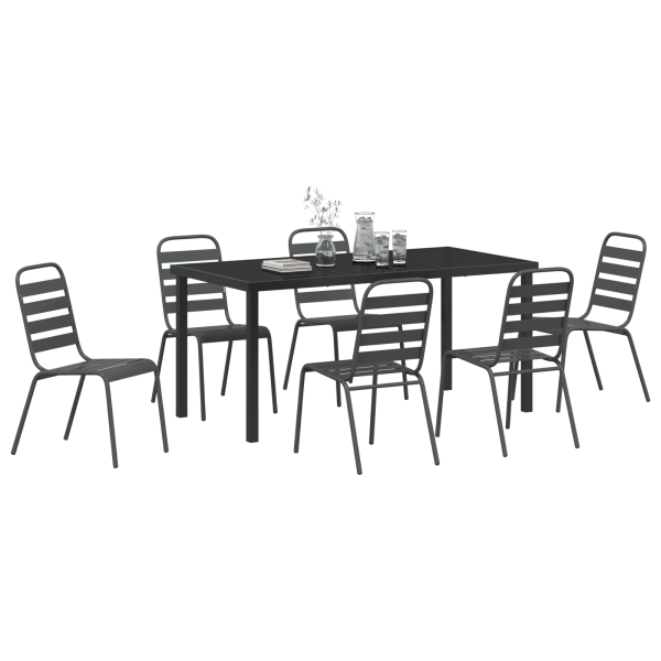 Conjunto de Jantar de Jardim 7 Peças Cinza Escuro em Aço M 3