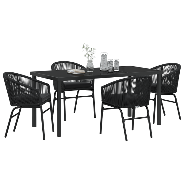 Juego de Comedor de Jardín de 5 Piezas - Ratan Poliéster Negro M 3