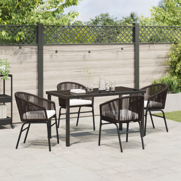 Conjunto de Jantar de Jardim com 5 Peças - Rattan Poliéster Castanho M 4