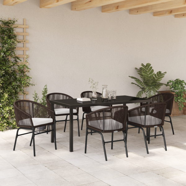 Conjunto de Jantar de Jardim com 7 Peças - Rattan Poliéster Marrom M 4