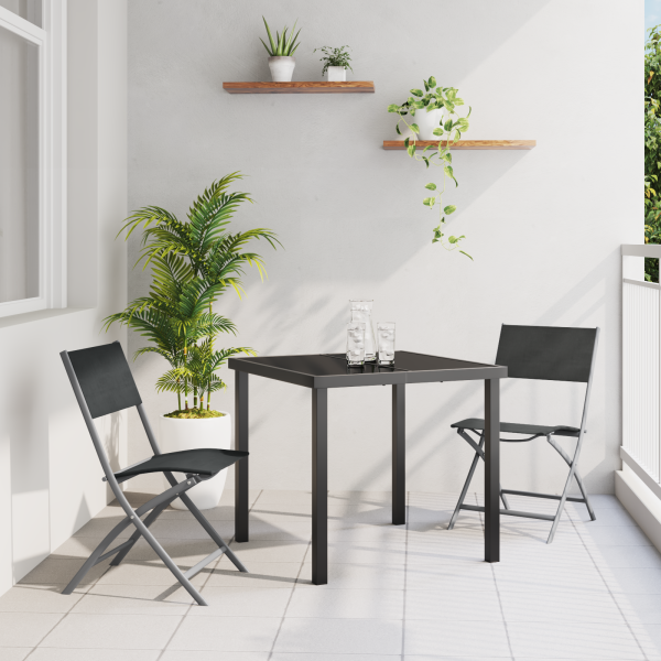 Conjunto de Comedor de Jardín 3 Piezas Negro Textileno y Acero D