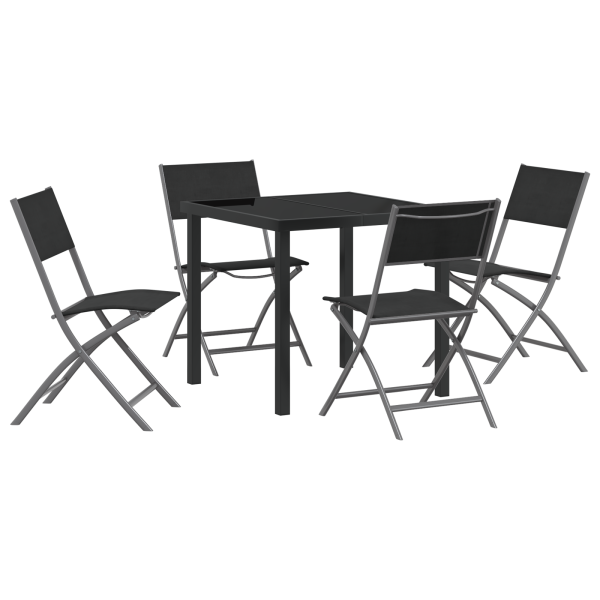 Conjunto de Comedor de Jardín de 5 Piezas - Textilene Negro y Acero M 2
