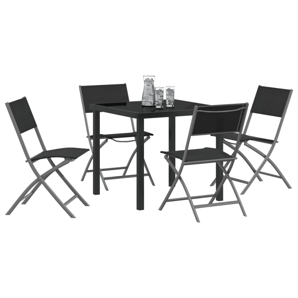 Conjunto de Comedor de Jardín de 5 Piezas - Textilene Negro y Acero M 3
