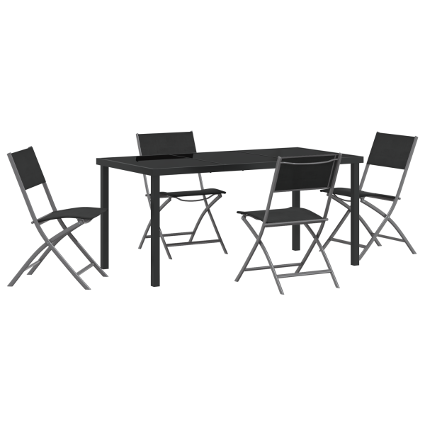 Conjunto de Comedor de Jardín de 5 Piezas Negro Textileno y Acero M 2