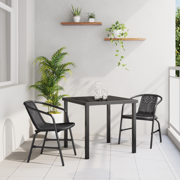 Juego de Comedor de Jardín de 3 Piezas Ratán de Plástico Negro D