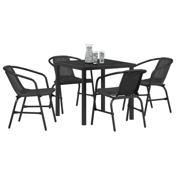 Juego de Comedor de Jardín de 5 Piezas Negro Polietileno de Ratan M 3