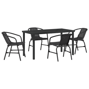 Conjunto de Jantar para Jardim com 5 Peças em Rattan Sintético Preto H