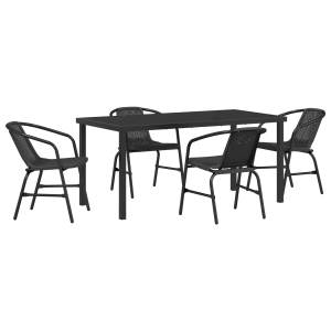Conjunto de Jantar de Jardim 5 Peças Preto em Rattan Sintético H