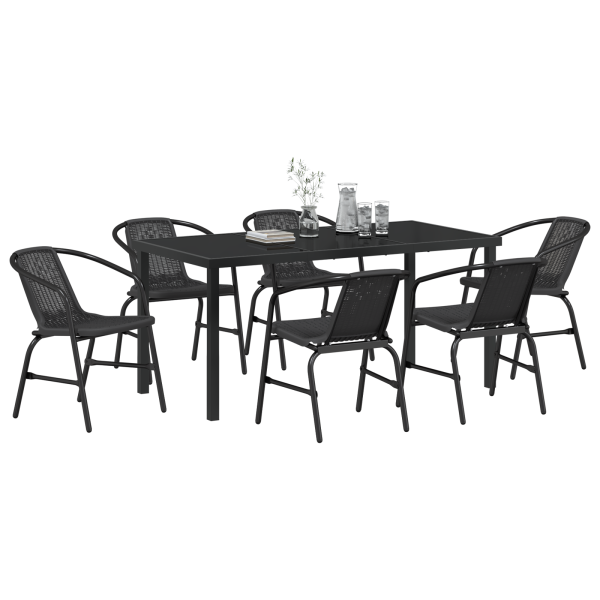 Conjunto de Jantar de Jardim com 7 Peças em Rattan Preto M 3