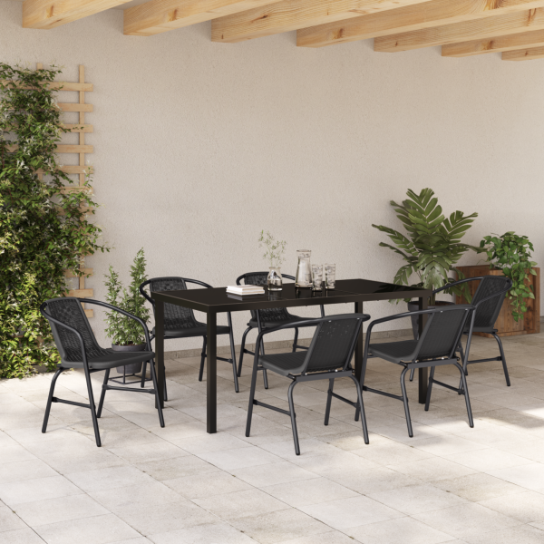 Conjunto de Comedor de Jardín de 7 Piezas Ratán Plástico Negro M 4
