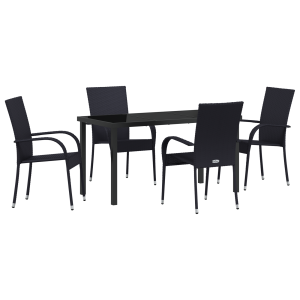 Conjunto de Comedor de Jardín de 5 Piezas en Poliratán Negro H