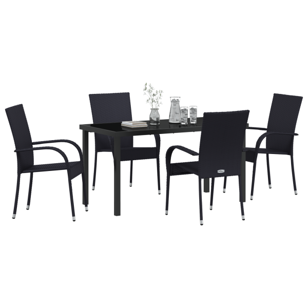 Conjunto de Jantar para Jardim 5 pcs Preto Rattan de PE M 3