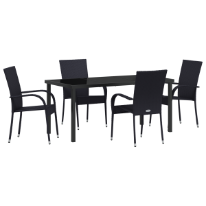 Conjunto de Jantar para Jardim 5 pcs Preto Rattan de PE H