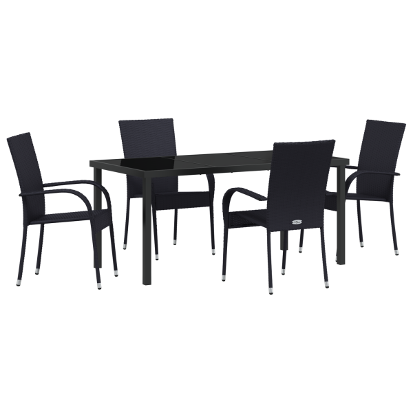 Conjunto de Jantar para Jardim 5 pcs Preto Rattan de PE M 2