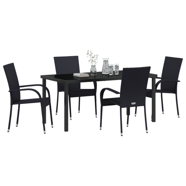 Conjunto de Jantar para Jardim 5 pcs Preto Rattan de PE M 3