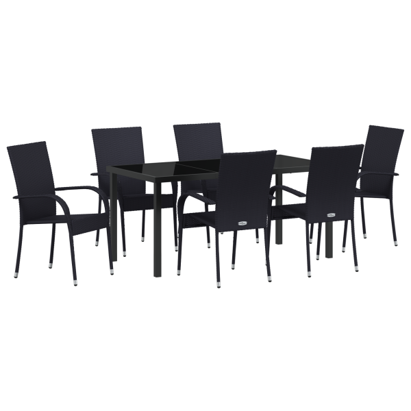 Conjunto de Comedor de Jardín de 7 Piezas – Poliratán Negro M 2