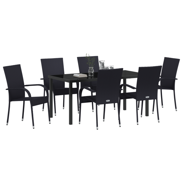 Conjunto de Jantar para Jardim 7 pcs Preto Rattan de PE M 3
