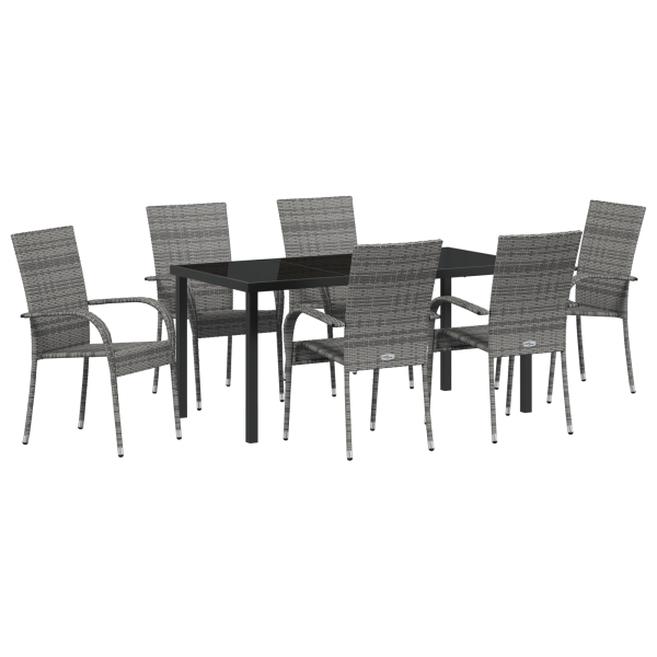 Conjunto de Jantar para Jardim 7 pcs Cinzento Rattan de PE M 2