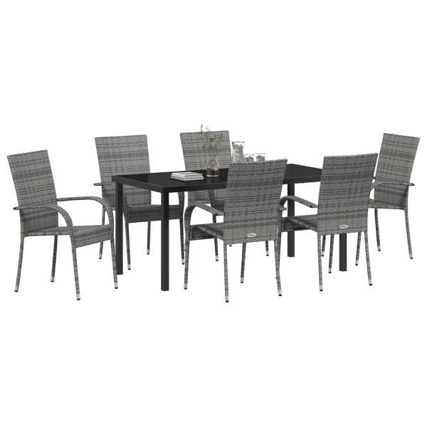 Conjunto de Jantar para Jardim 7 pcs Cinzento Rattan de PE M 3