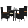 Set de Comedor de Jardín de 5 Piezas con Cojines Ratán Poliéster Negro 3