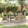 Set de comedor de jardín de 5 piezas con cojines beige de ratán sintético 1