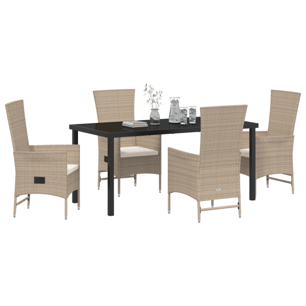 Set de Comedor de Jardín de 5 Piezas con Cojines Beige Poliratán M 3