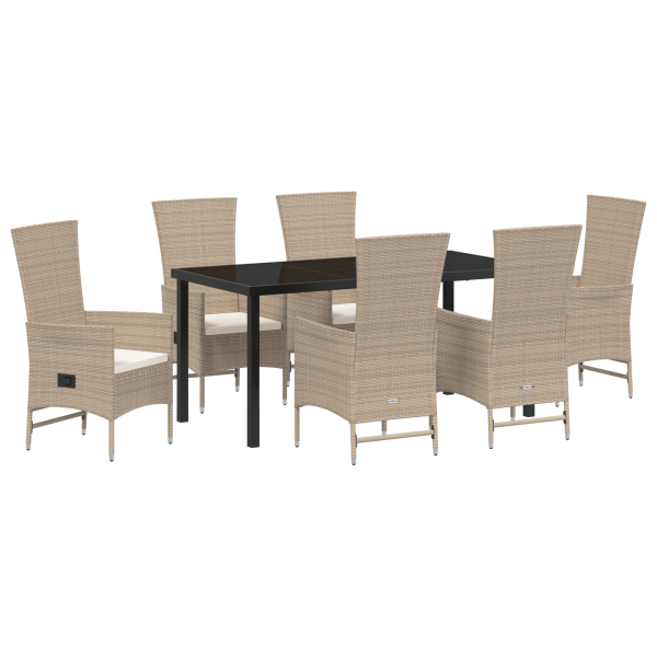 Conjunto de Comedor de Jardín de 7 Piezas con Cojines Beige Poliratán M 2