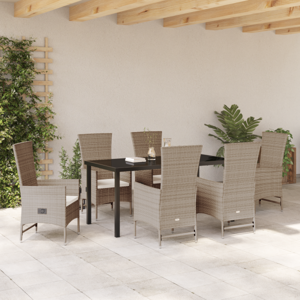 Conjunto de Comedor de Jardín de 7 Piezas con Cojines Beige Poliratán M 4