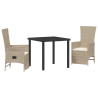 Juego de Comedor de Jardín de 3 Piezas con Cojines Beige de Poliratán 2