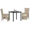 Juego de Comedor de Jardín de 3 Piezas con Cojines Beige de Poliratán 3