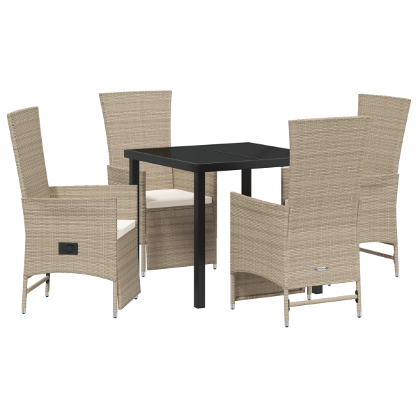 Conjunto de Comedor de Jardín de 5 Piezas con Cojines Beige Ratán PE M 2