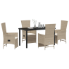 Set de Comedor de Jardín de 5 Piezas con Cojines Beige de Ratán Sintético 3
