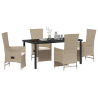Juego de Comedor de Jardín de 5 Piezas con Cojines Beige de Ratán Poliéster 3