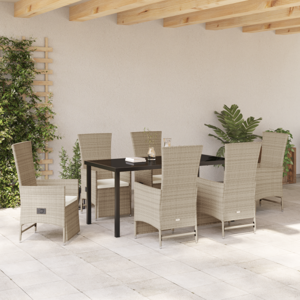 Juego de Comedor de Jardín de 7 Piezas con Cojines Beige Ratán Sintético M 4