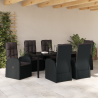 Set de Comedor de Jardín de 7 Piezas con Cojines - Rattan Poli Negro 4