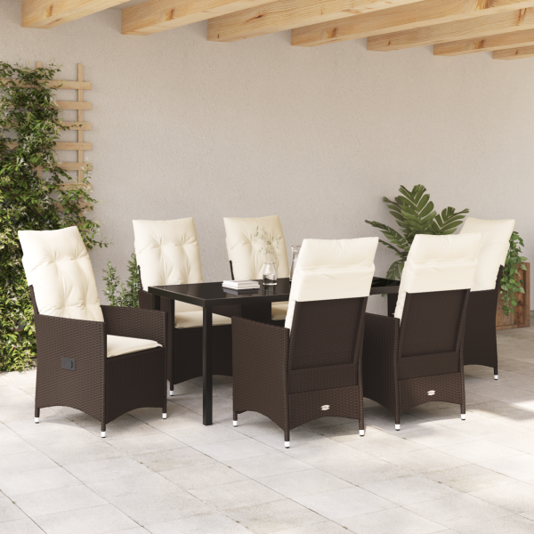 Conjunto de jantar de jardim com 7 peças e almofadas de rattan sintético marrom. M 4