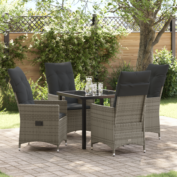 Conjunto de Comedor de Jardín de 5 Piezas con Cojines Gris Poliratán D