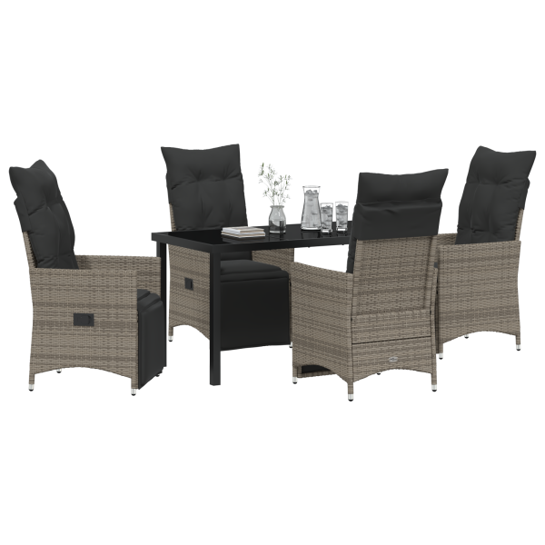 Conjunto de Jantar de Jardim com 5 Peças e Almofadas em Rattan Poly Cinza M 3
