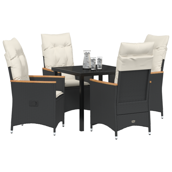 Set de Comedor de Jardín de 5 Piezas con Cojines Negro Poliratán M 3