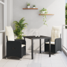 Conjunto de Jantar para Jardim 3 Peças com Almofadas em Rattan Sintético Preto 1
