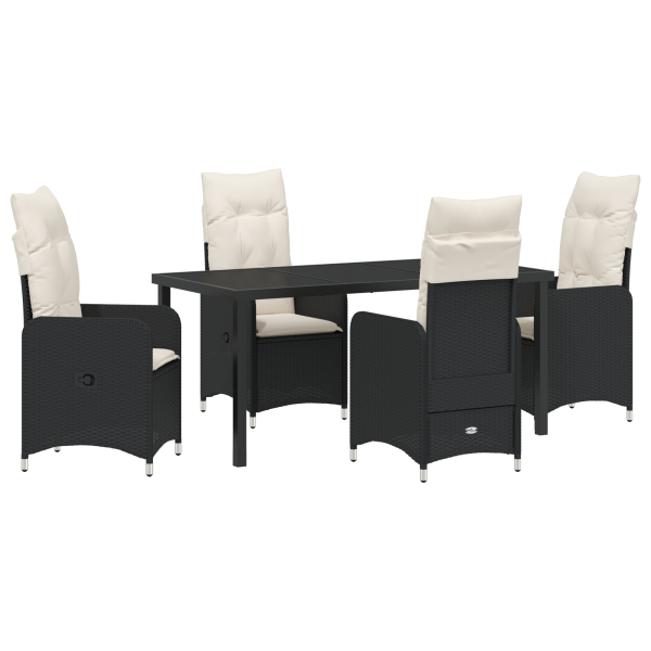 Set de comedor de jardín de 5 piezas con cojines en poliratán negro M 2