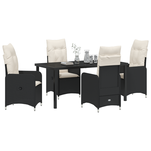 Set de comedor de jardín de 5 piezas con cojines en poliratán negro M 3