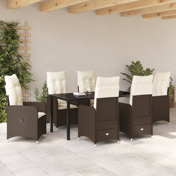 Set de Comedor de Jardín de 7 Piezas con Cojines Marrón Poliratán M 4