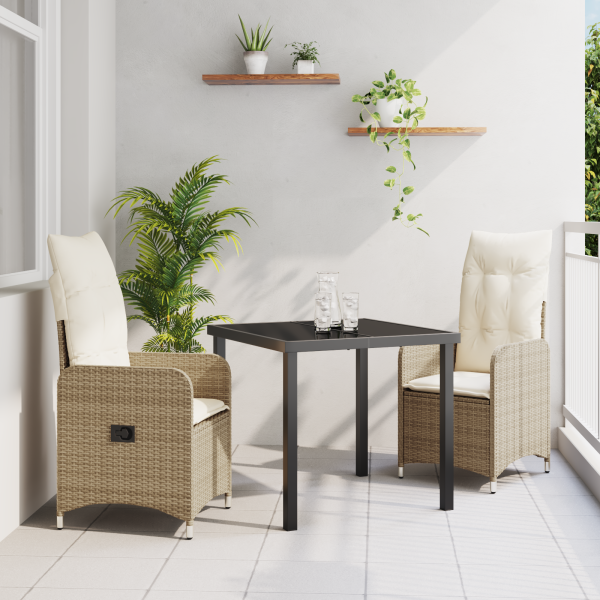 Conjunto de Comedor de Jardín de 3 Piezas con Cojines Beige D